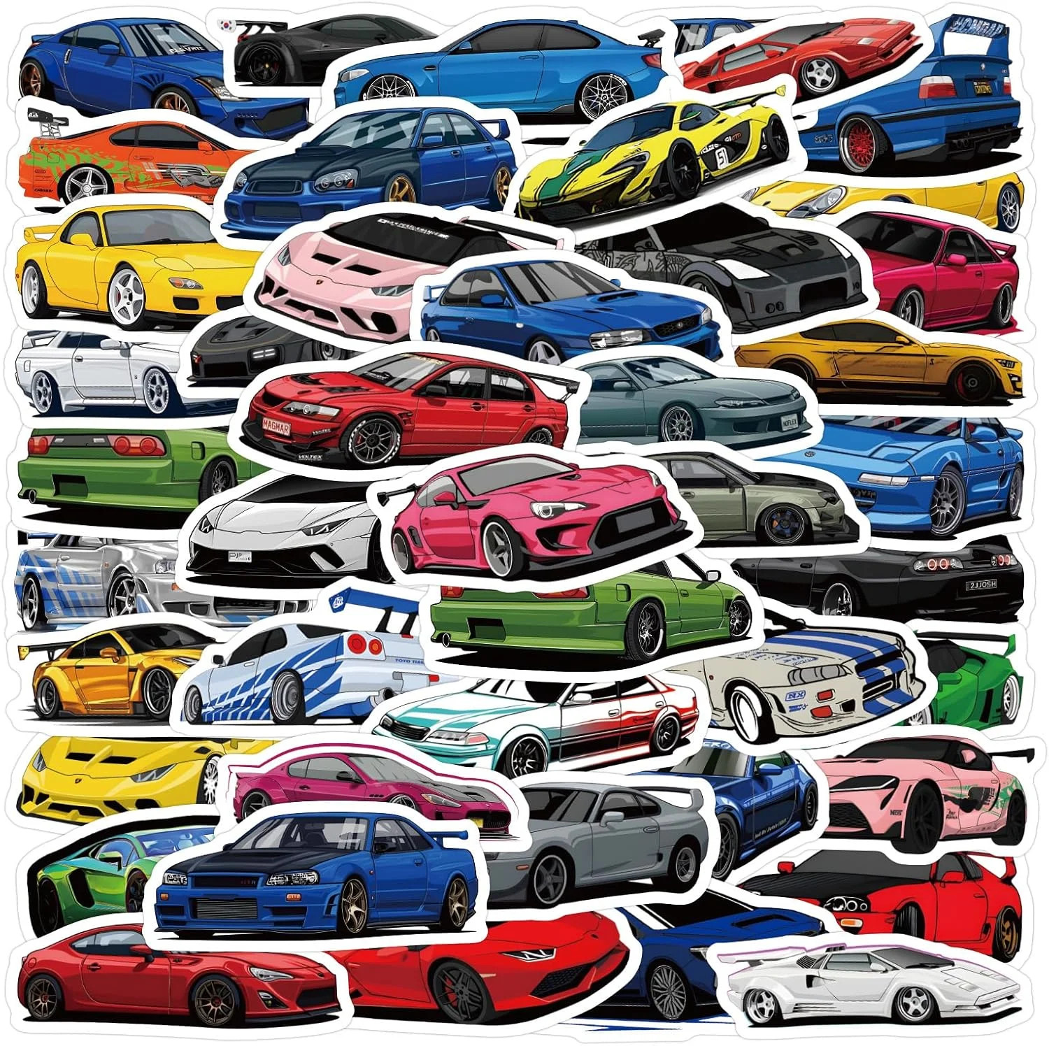 60 Pcs Sport Super Car Stickers for Teens Adult, Cute Sports Cars Sticker Waterp