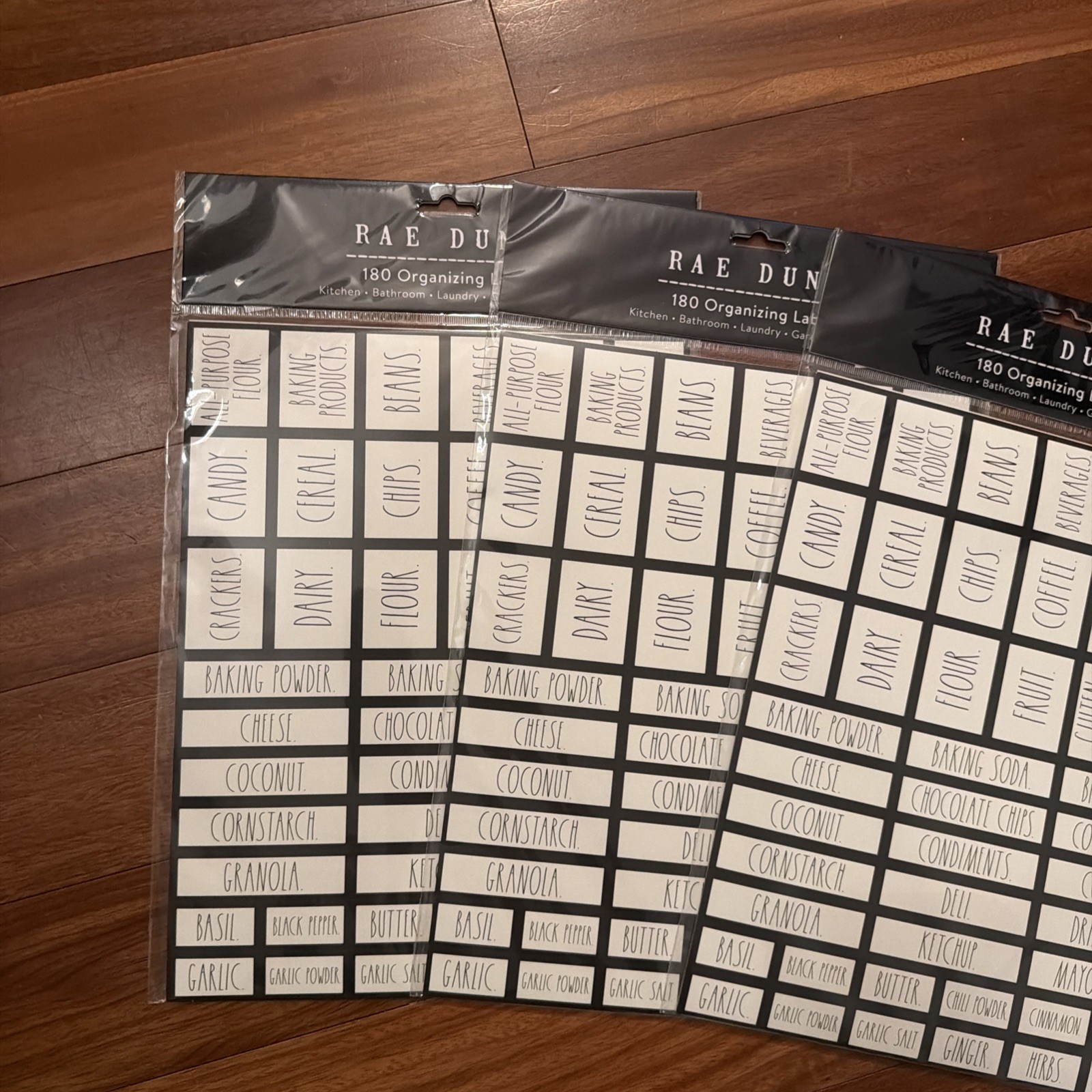 Sealed Rae Dunn 180 Self-Adhesive Organizing Labels White/Black Kitchen 3 Sets