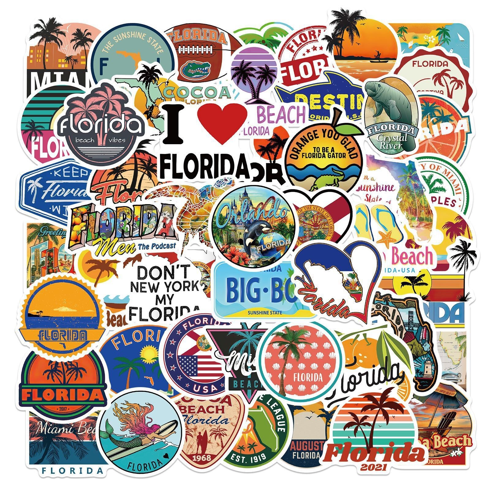 100pcs FLORIDA Stickers, Beach Travel Vacation Stickers, #075163