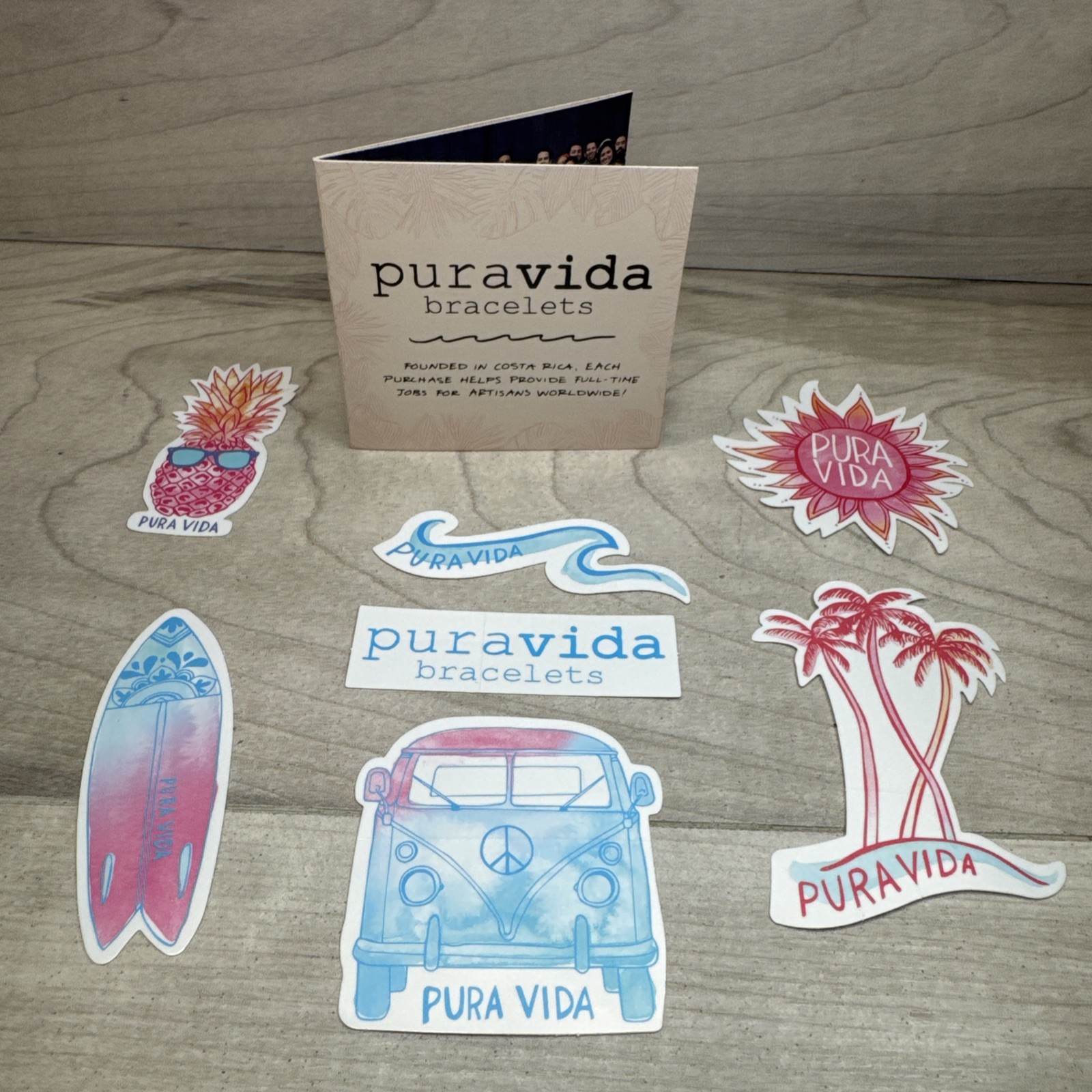 Pura Vida Bracelet Sticker Pack Of 7 Sticker Peace Bus Pineapple Sun Surfboard