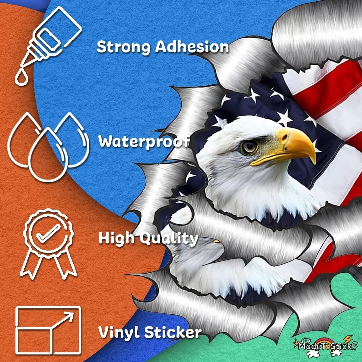 American Bald Eagle Patriotic USA Flag 2-Pack Vinyl Decal Car Sticker 5.5"x5.9"