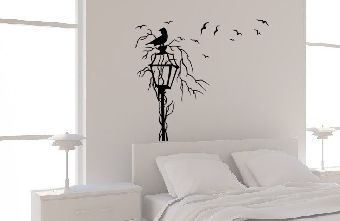 Wall Decal Streetlight Lantern Tree Birds Ravens Vinyl Sticker (ed917)