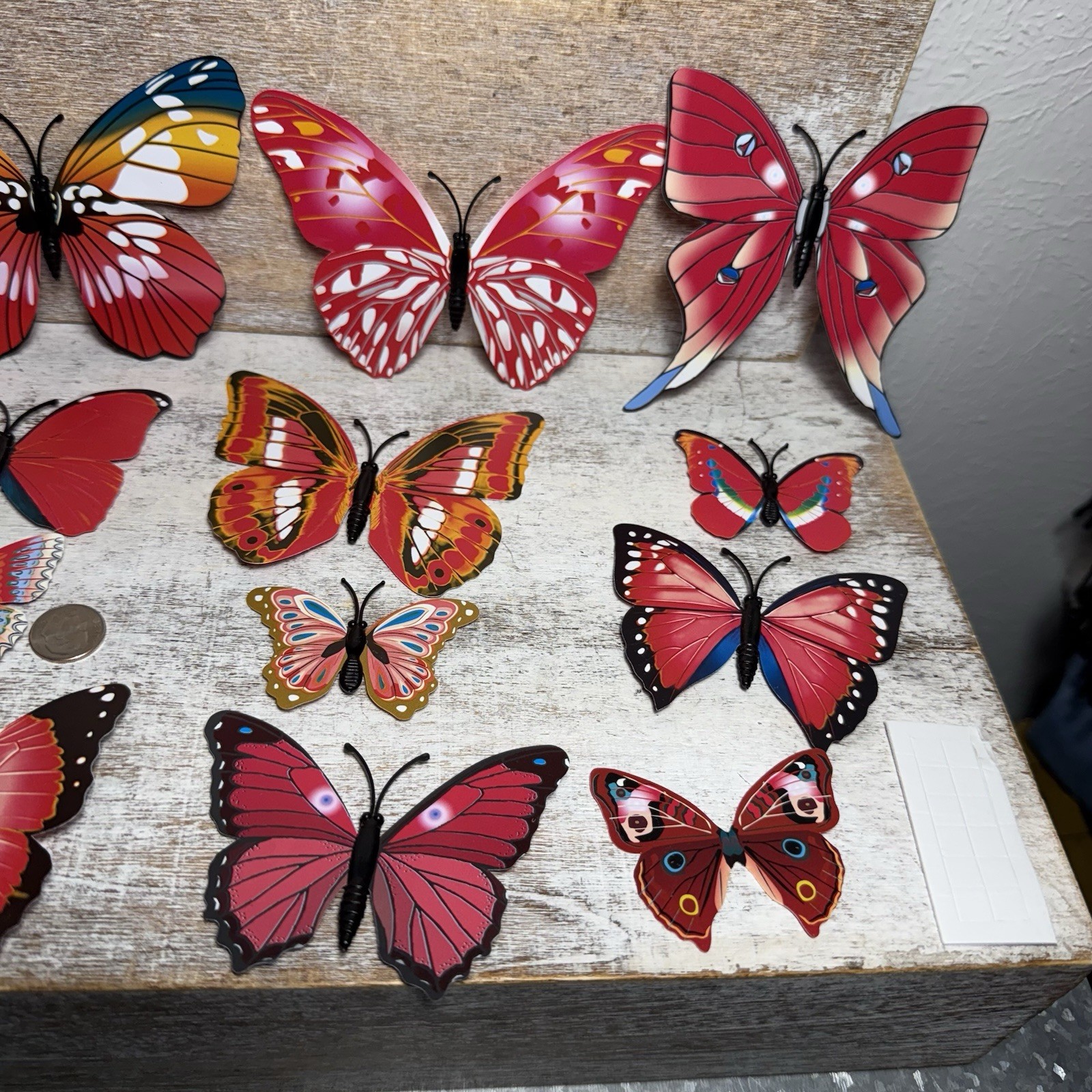 Lot of 12 3D Realistic Butterfly Wall Stickers Different Sizes, Shapes RED New