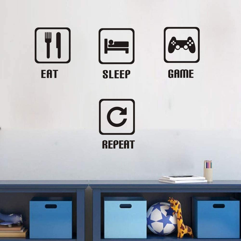Eat Sleep Game Repeat Wall Stickers Video Gamer Wall Decals Game Room, ETC-COOL!