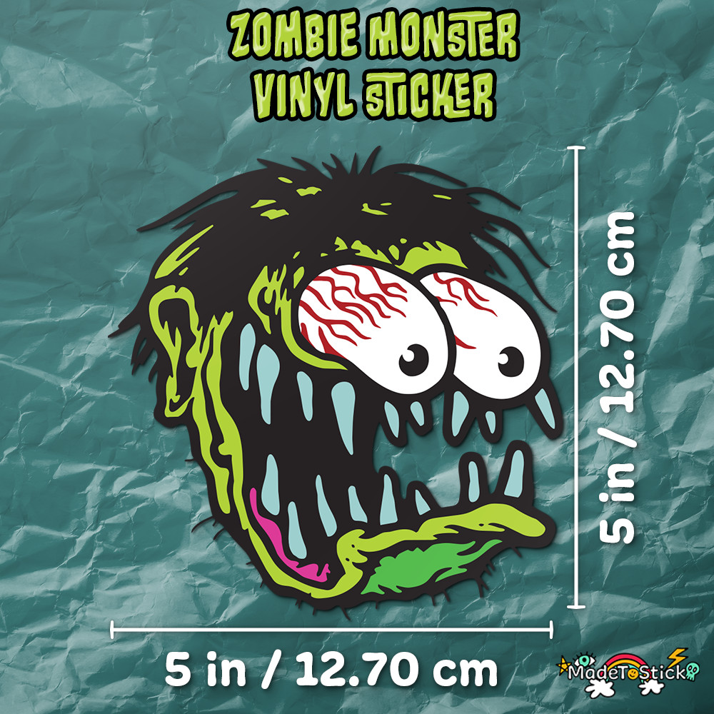 Kustom Kulture Retro Style Zombie Sticker, Waterproof Decal 5"W x 5"H
