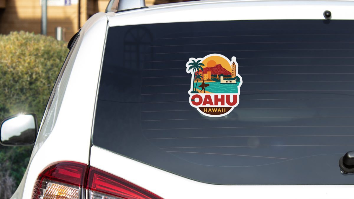 Oahu Hawaii Sticker Decal Vinyl Die-Cut City Skyline Landmark Design