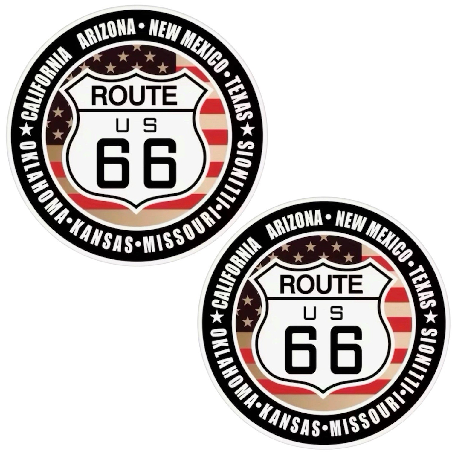 2 PACK – US ROUTE 66 STATES 3” INCH ROUND VINYL DECAL STICKER SET LOT 2PCS