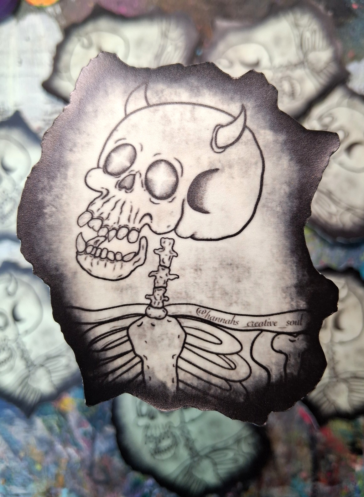 Glow In The Dark Zombie Skeleton Horned Demon Creepy Starry Eyed Vinyl Sticker