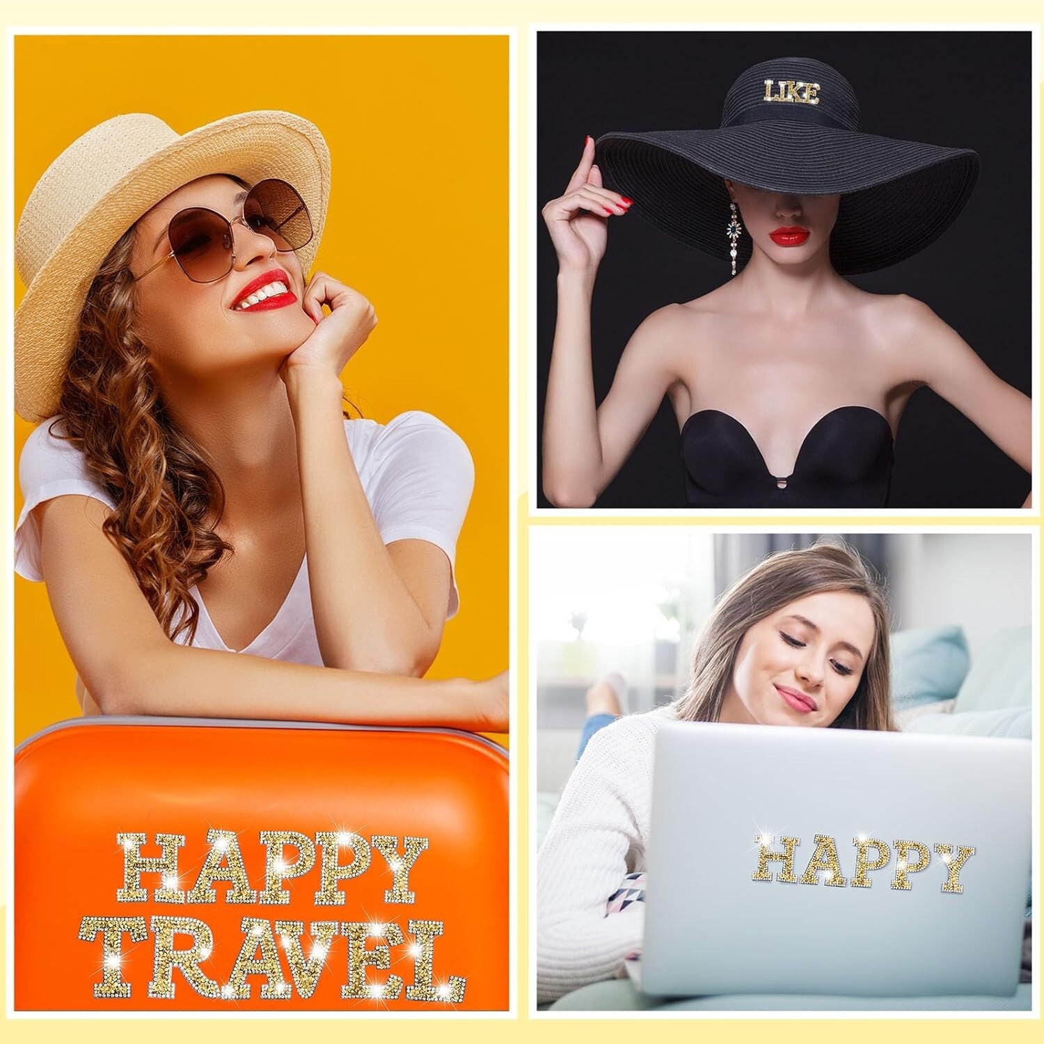 1.97Inch Gold White Rhinestone Letter Number Sticker Container Phone Laptop Hat