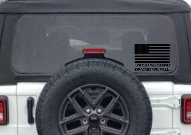American Flag United We Stand Divided We Fall Vinyl Decal Bumper Sticker Window