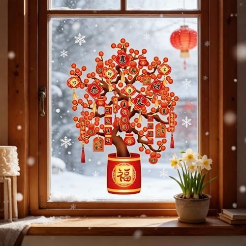 Chinese New Year Window Stickers – Fu Character Static Clings, Zodiac Horse Deco