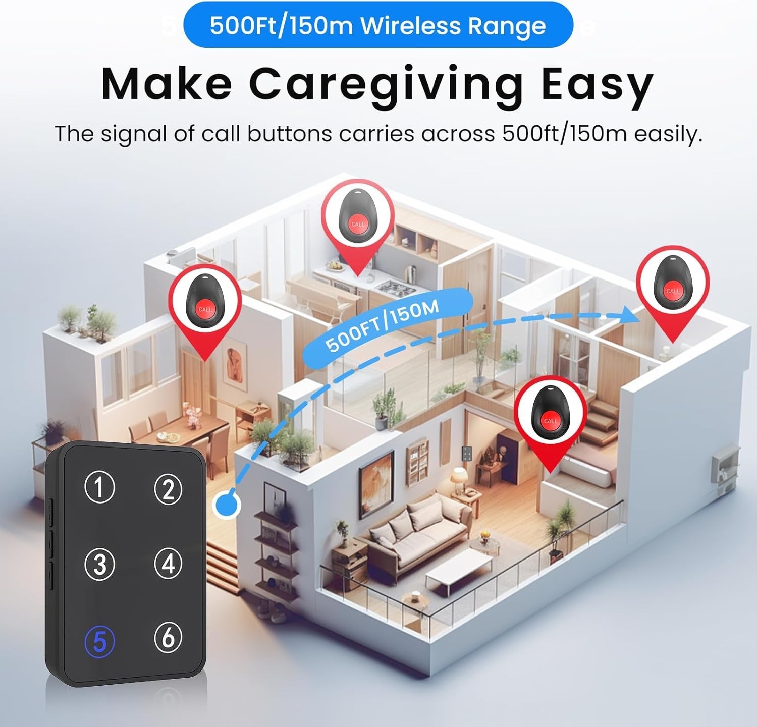 Wireless Caregiver Call Button System, Plug-in Nurse Caregiver Pager for
