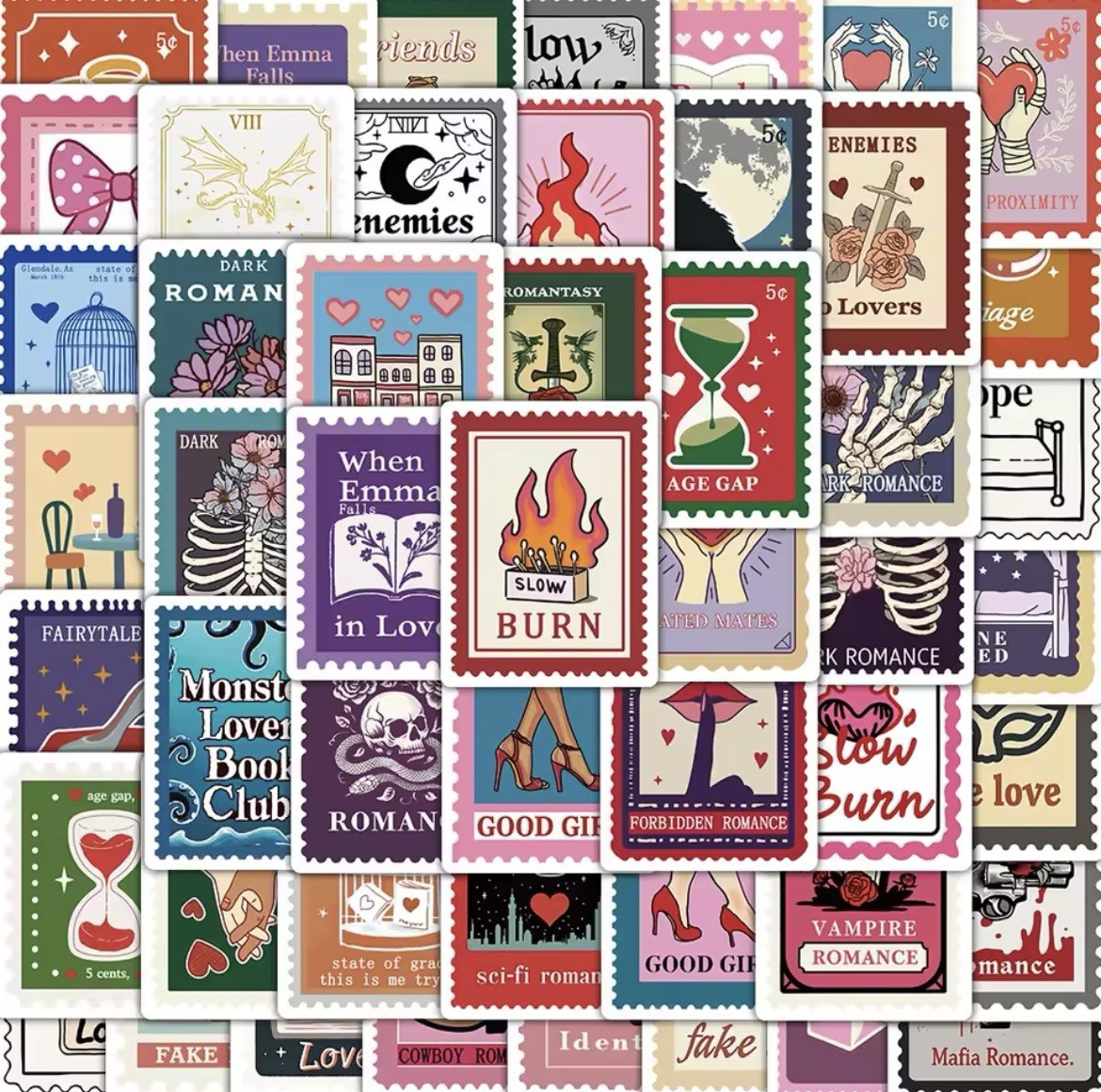 Stamp Style Love Stickers 50pk Matt Relationship Fun Love Stickers FREE SHIPPING