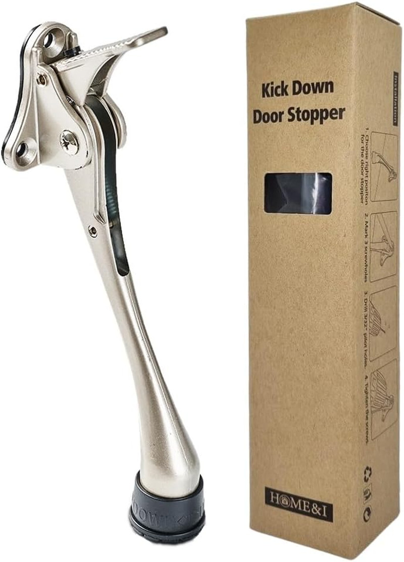 6" Heavy Duty Kick down Door Stopper, Hands-Free Adjustable Pedal Door Holder wi