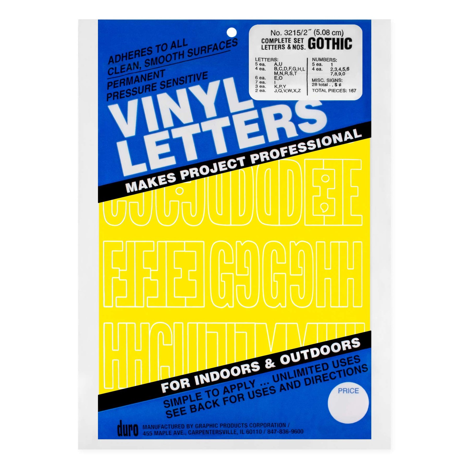 2 Inch Yellow Vinyl Letters and Numbers Gothic Decal 167 Piece Set