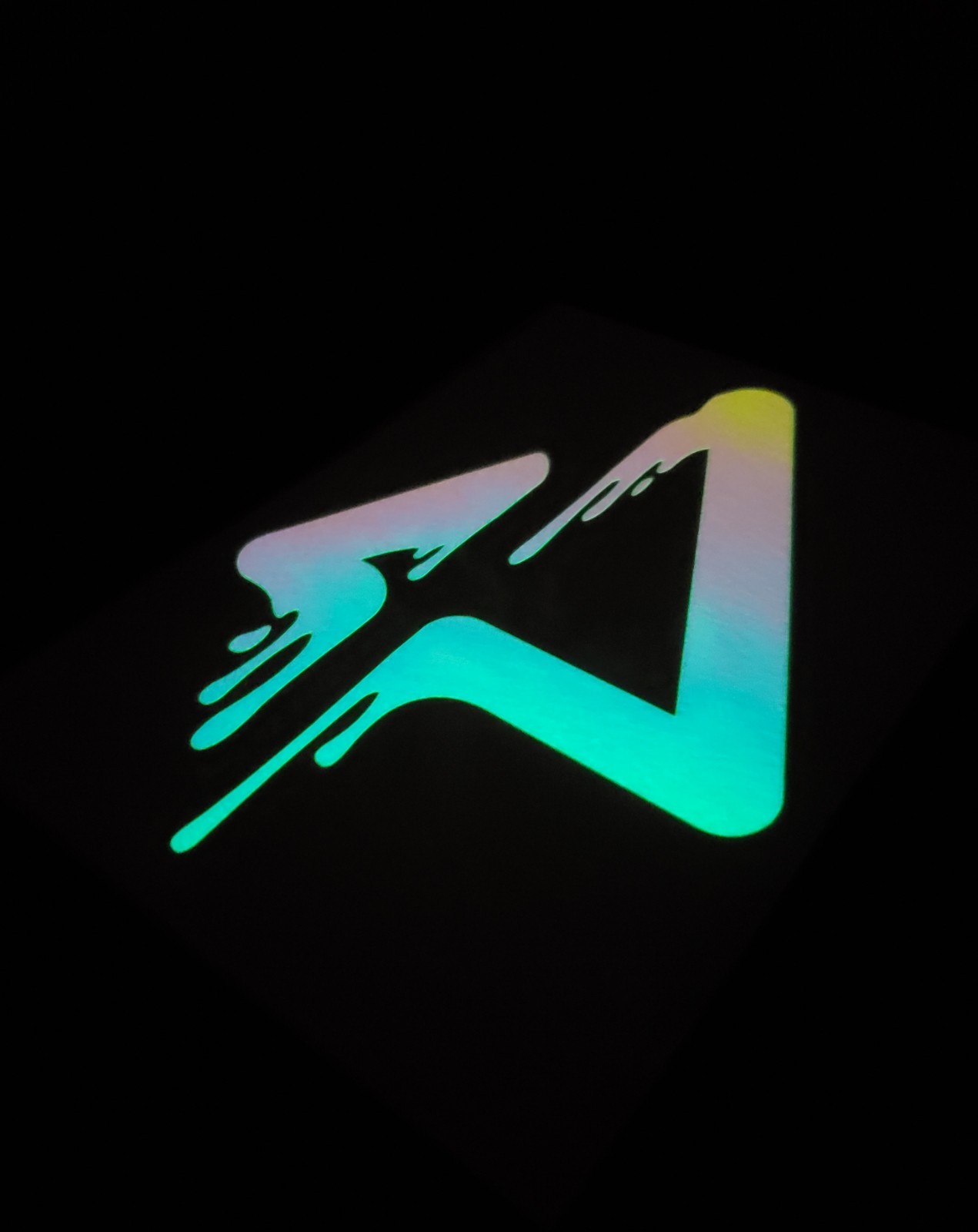 Glow In The Dark Melting Triangle Vinyl Decal Medium Size Sticker Bright Opal