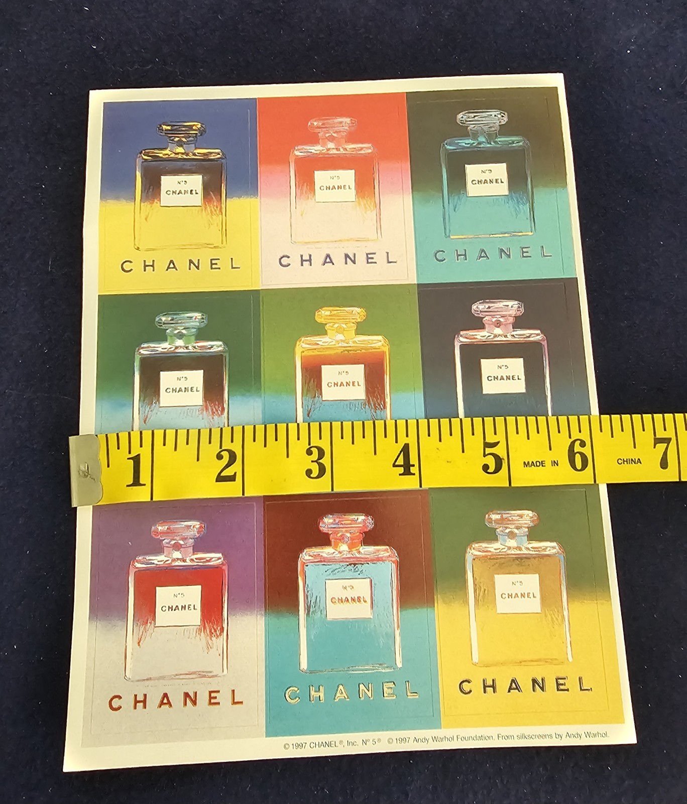 Authentic Set of 9 Paper 1997 Andy Warhol Chanel No. 5 Stickers, Each 2.5" x 2"