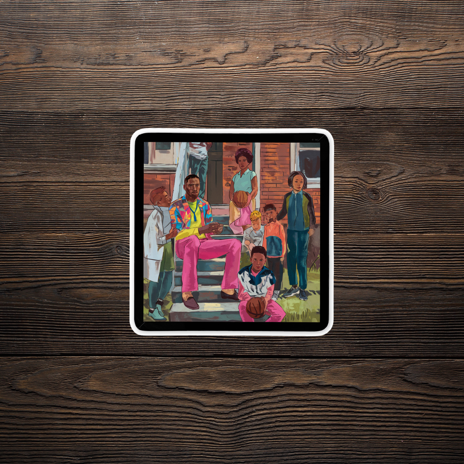 African American Family Portrait Painting – Colorful Retro Style Wall Art Decor