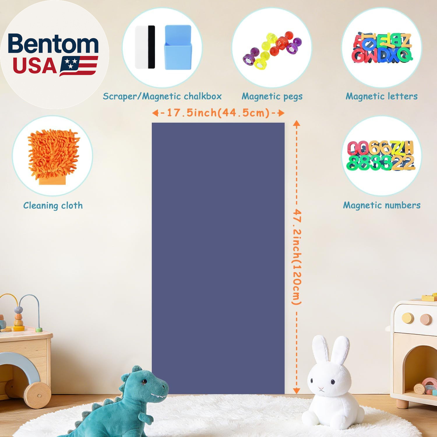 47.2" X 17.5" Large Magnetic Wall Decal Dusty Blue Self-Adhesive Magnet Chalkboa