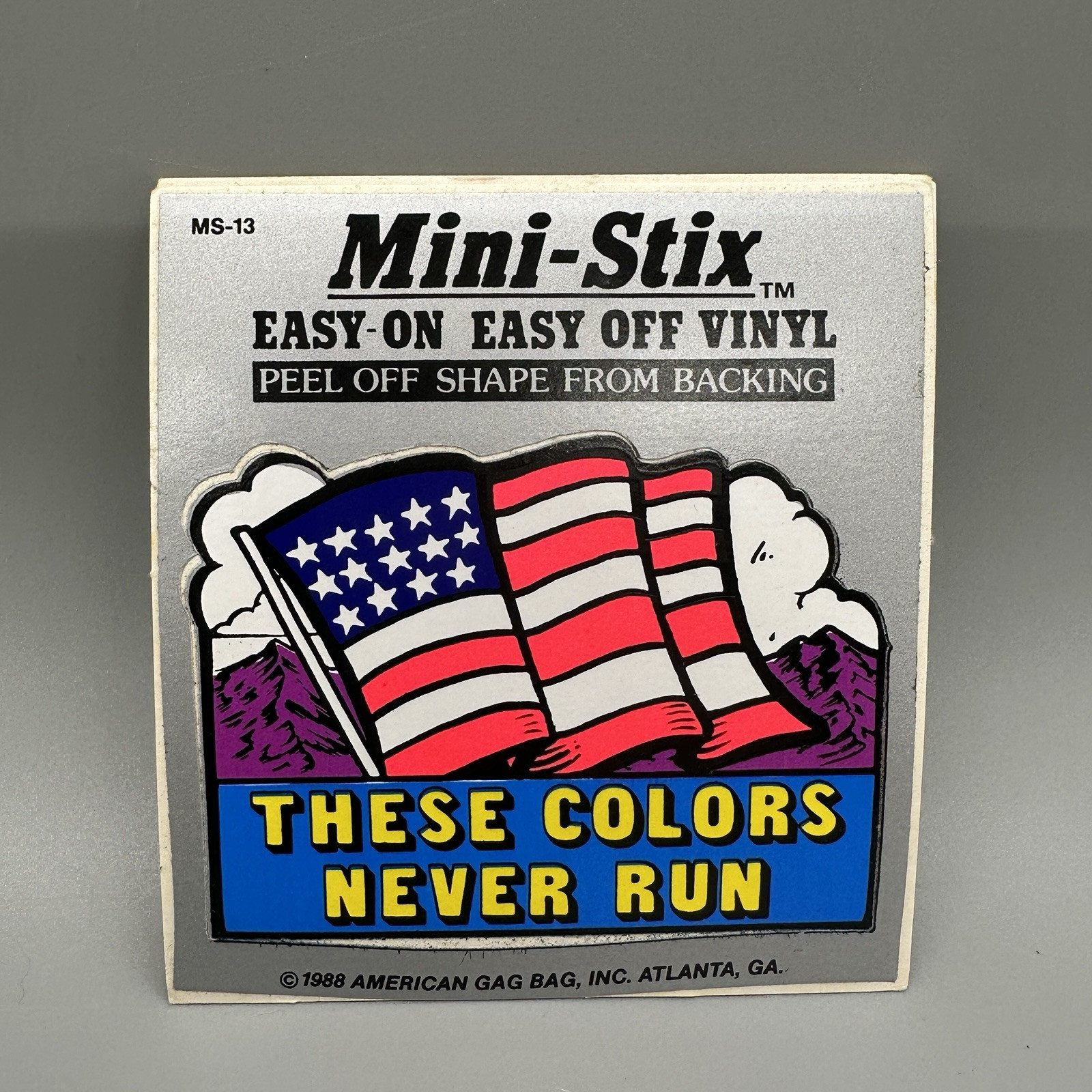 1988 Vintage "These Colors Never Run" US Flag Black Light Retro Vinyl Sticker