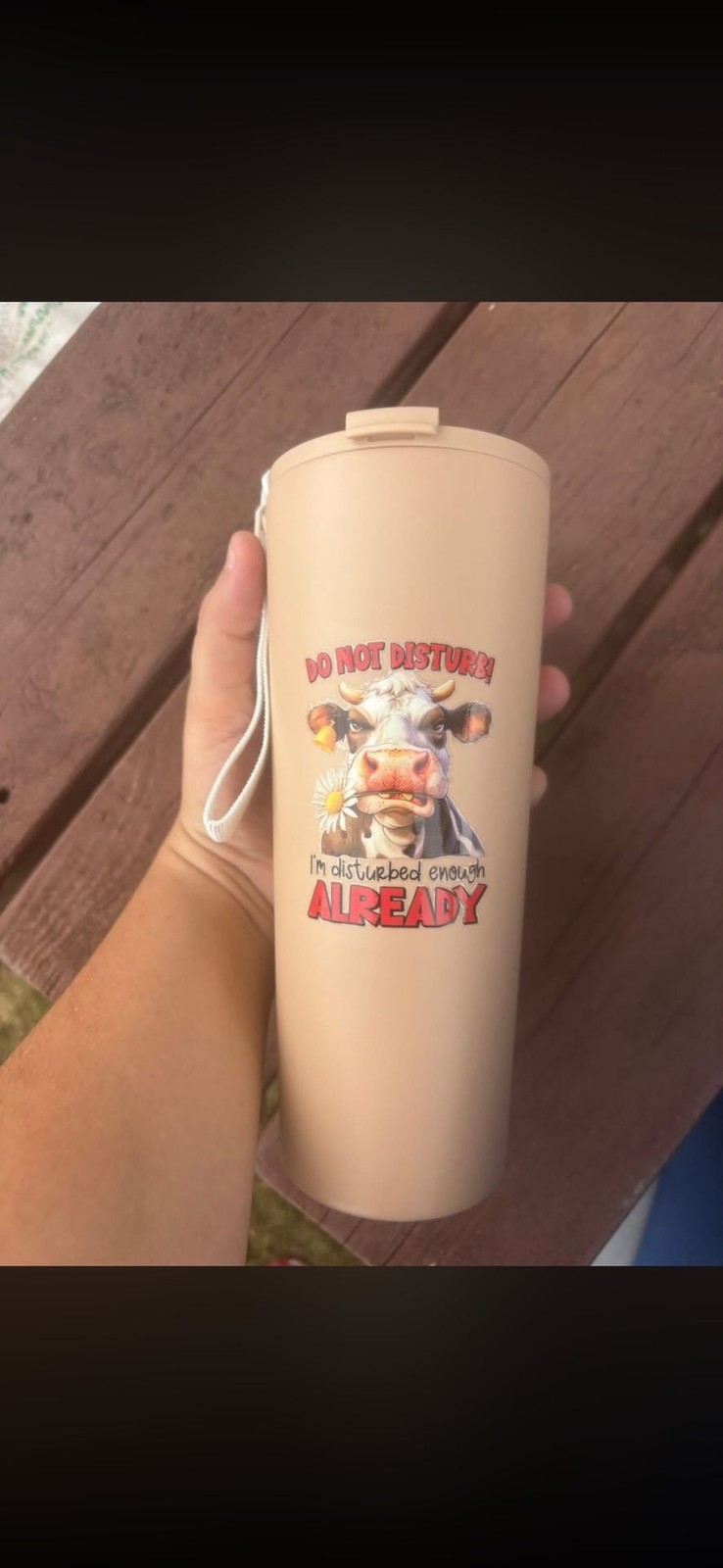 Unbranded Neutral Matte Tumbler with Funny Cow 'Do Not Disturb' UV DTF Wrap