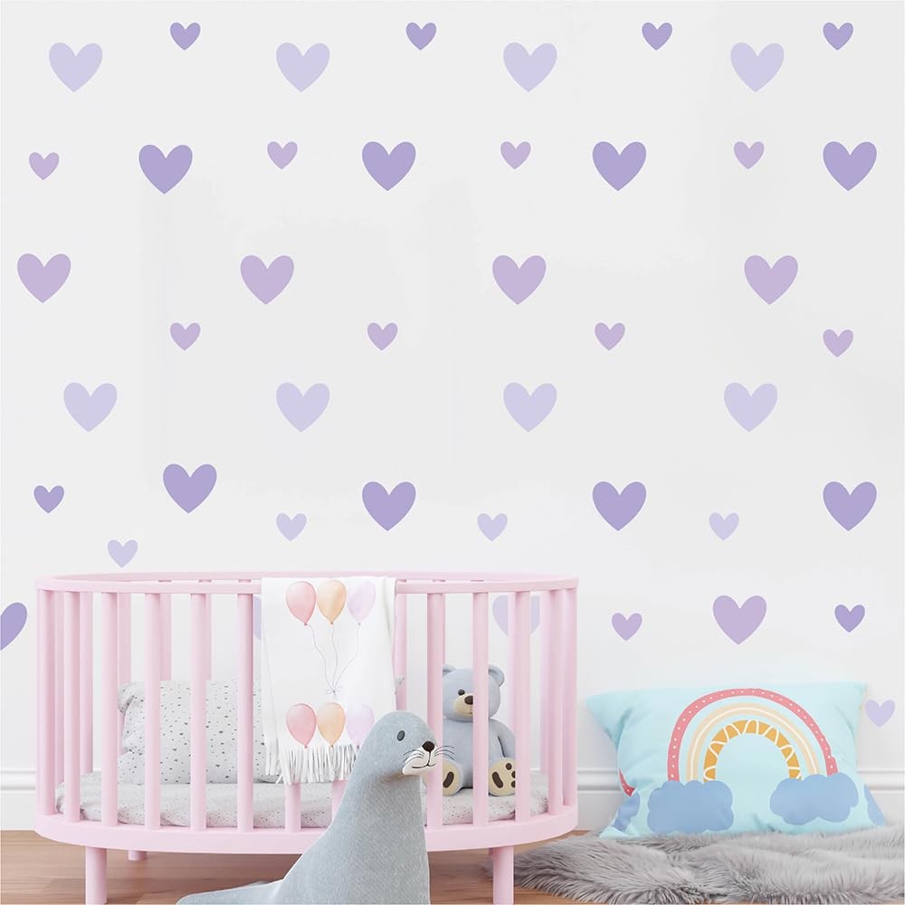 170 PCS Purple Heart Wall Decals – Ombre Lavender Waterproof Vinyl Peel & Sti…