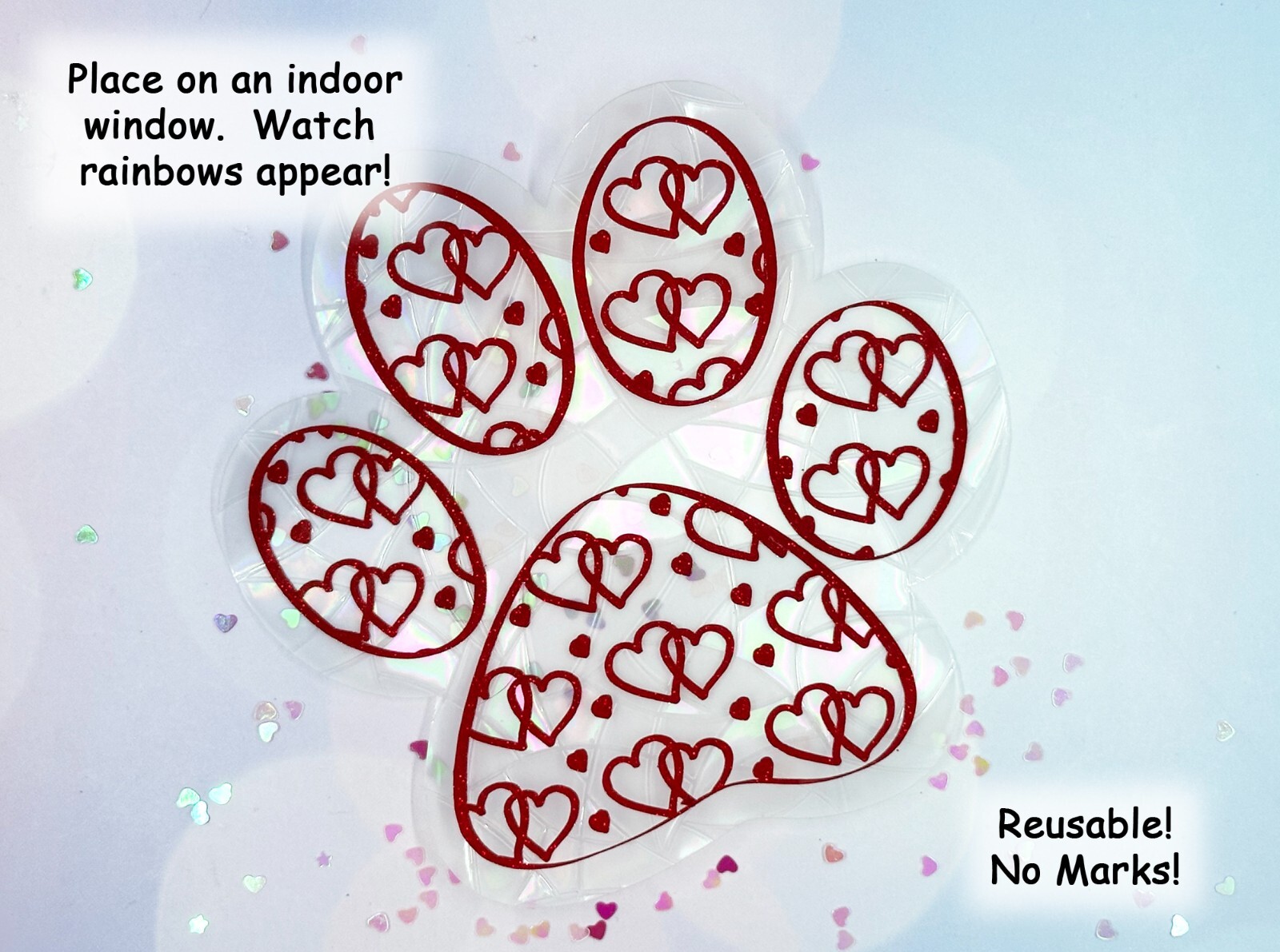 Paw Sticker Window Cling Suncatcher Red Heart Decal Rainbow Maker Prism