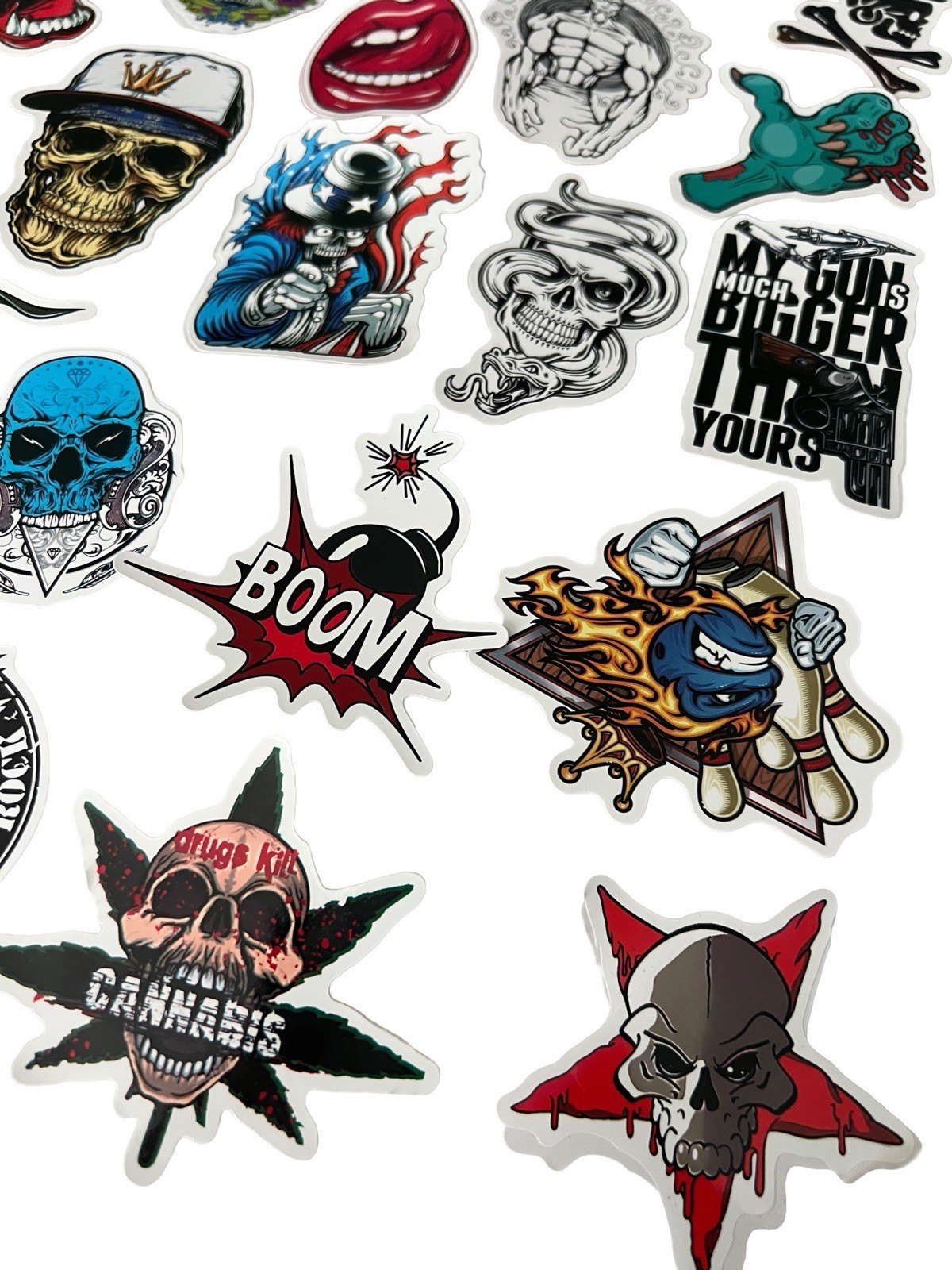 50pc Edgy Sticker Pack – Waterproof Vinyl – Skull Zombie Rock Streetwear Art