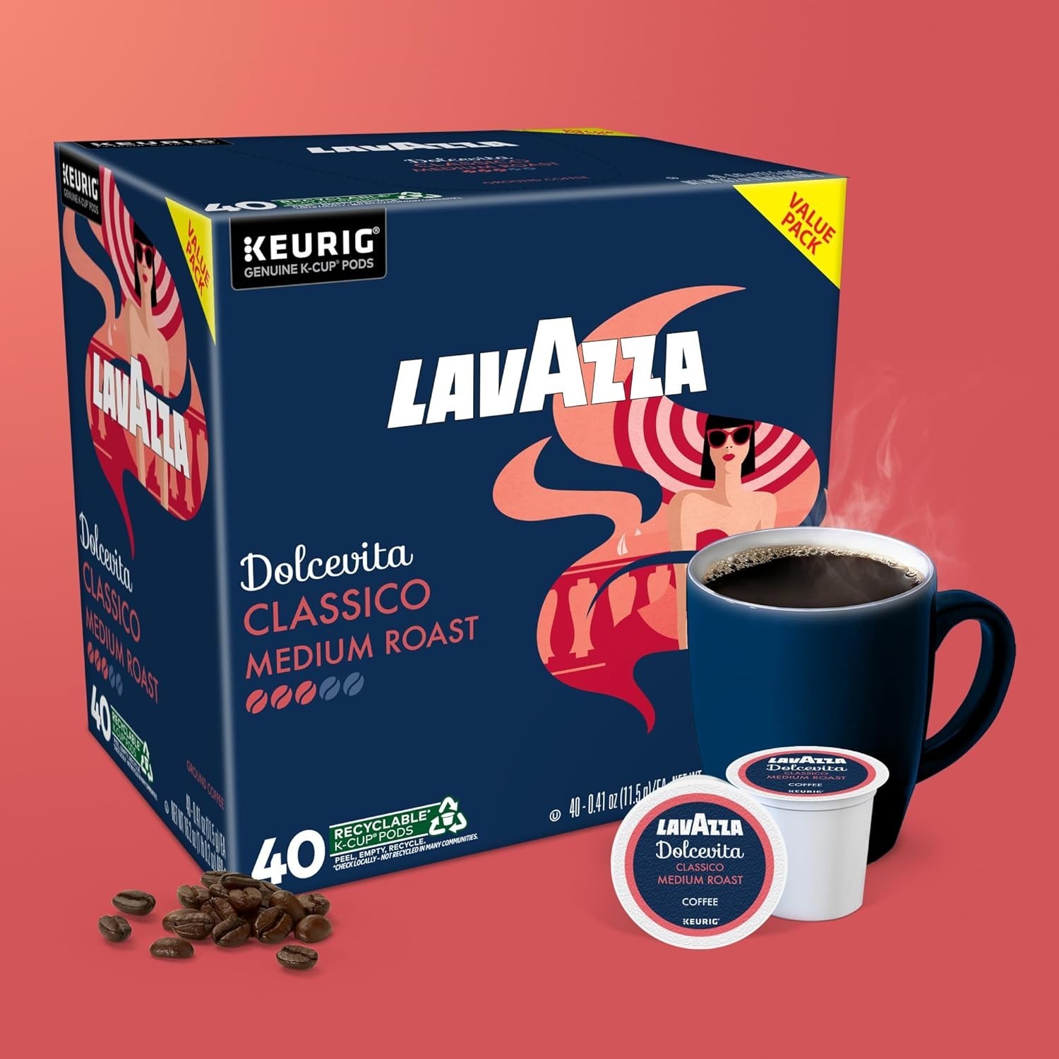 Dolcevita Classico, Single-Serve Keurig K-Cup Pods, Medium Roast Coffee, 40-Coun