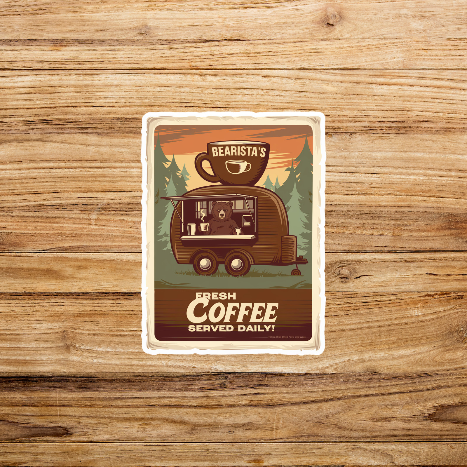 Bearista's Fresh Coffee Served Daily Retro Sticker for Bear Lovers #3299