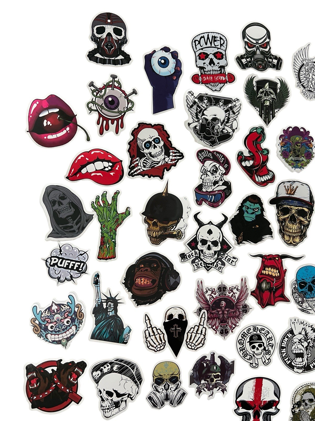 50pc Edgy Sticker Pack – Waterproof Vinyl – Skull Zombie Rock Streetwear Art