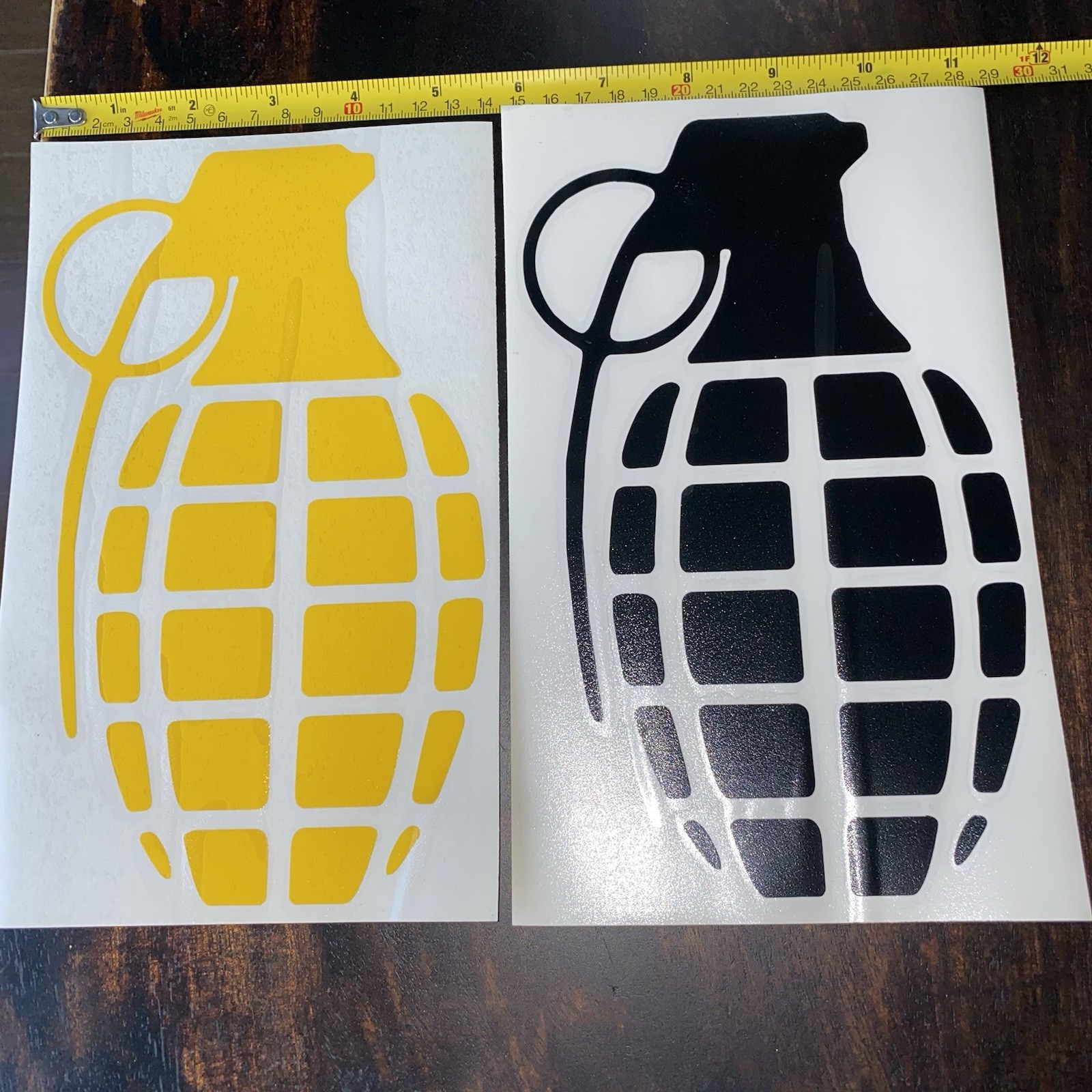 Lot of 2 GRENADE Vinyl Decals – 5 x 9 Yellow & Black