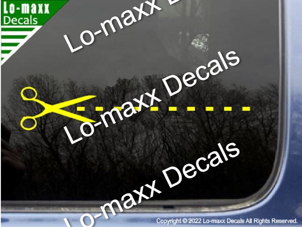 Cut Here Scissors Dotted Line Car Truck SUV Decor Novelty Die-Cut Vinyl Decal
