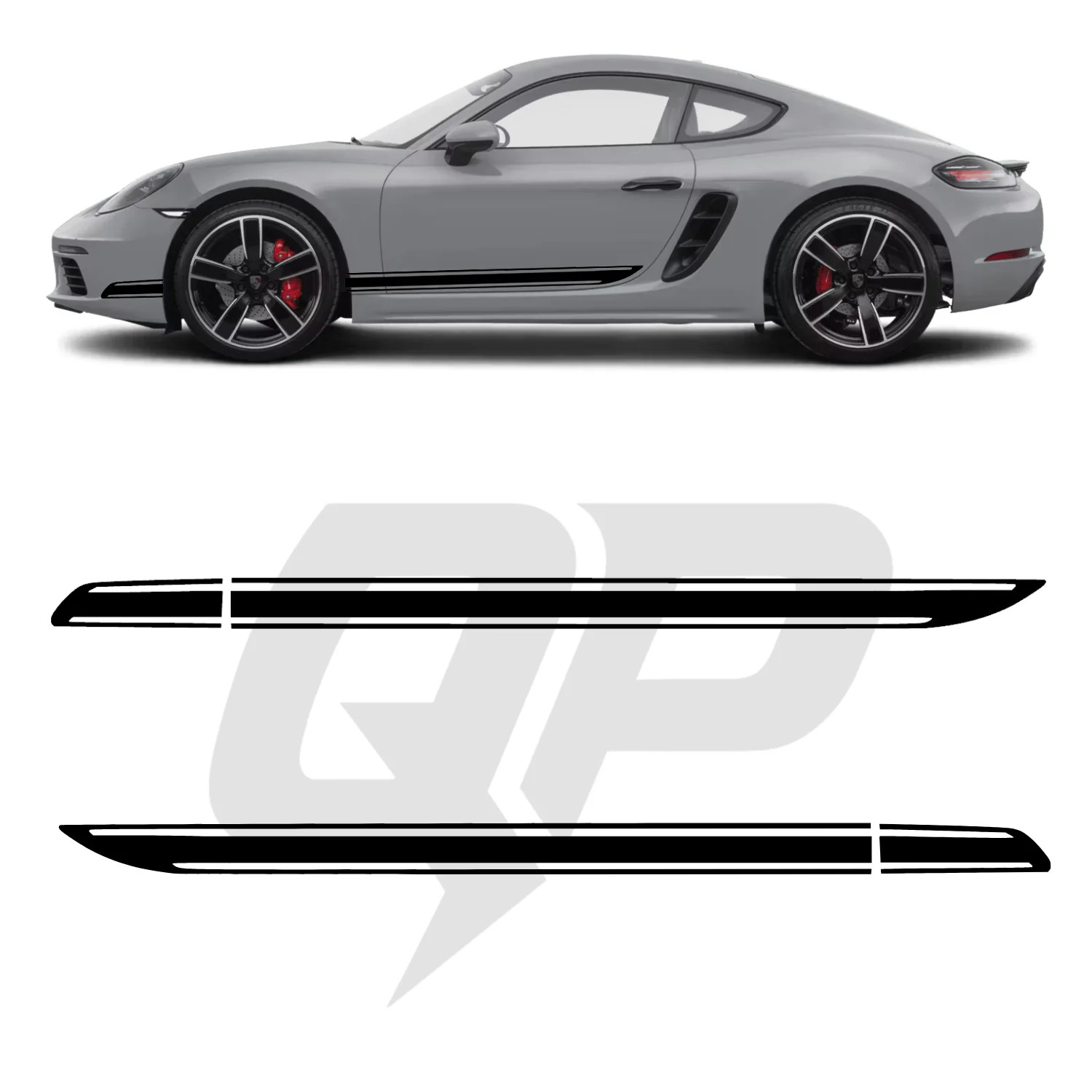 Compatible With Porsche 718 Cayman Double Hockey Style Side Stripe Decals – Dual