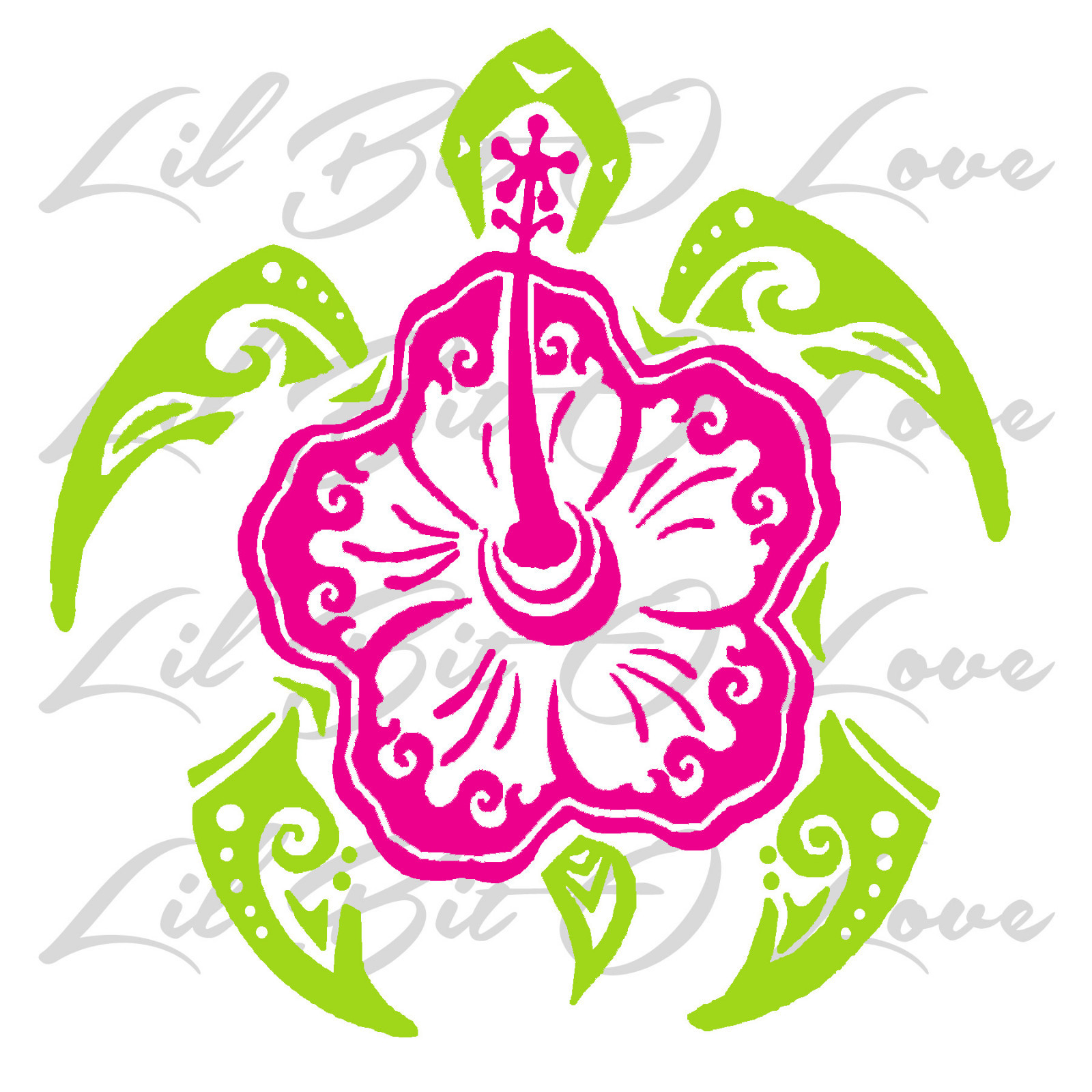 Hibiscus Sea Turtle Vinyl Decal Tortoise Sticker 2 Color Ocean Full Sized