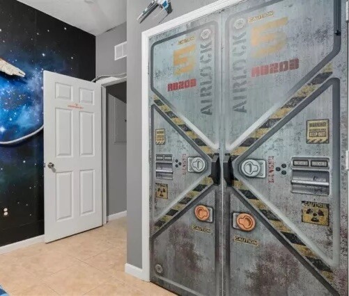 Sci-Fi Bulkhead Hatch Symmetrical Double Blast Door. Set of 2 Pcs. Peel & Stick