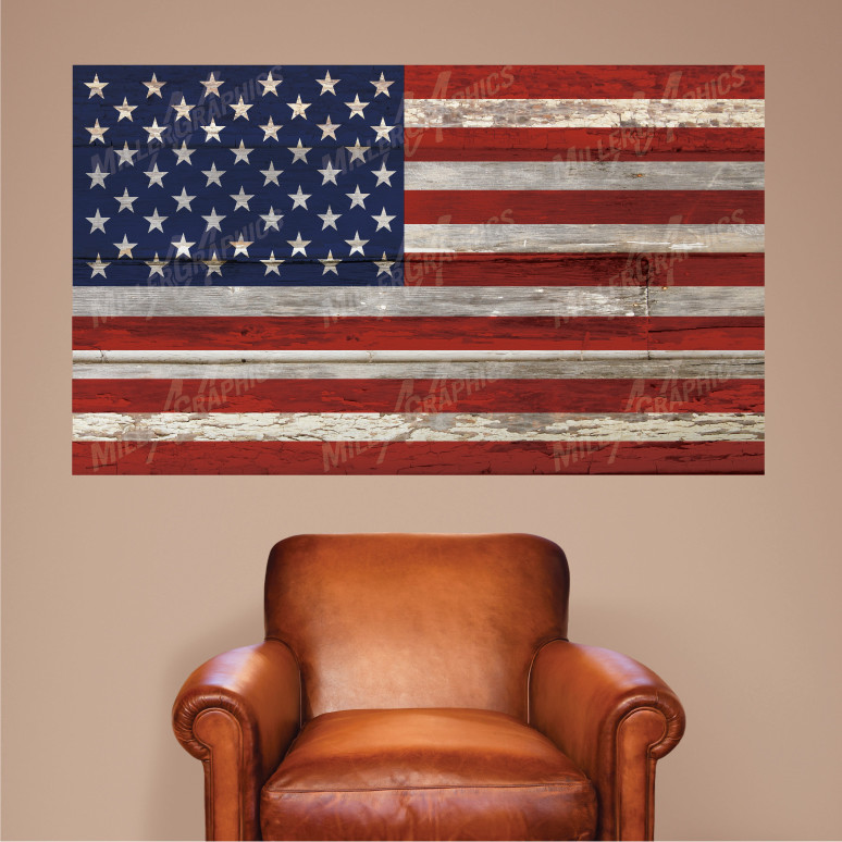 American Flag Vintage Distressed Wood Wall Decal Sticker Graphic Art – 4 Sizes