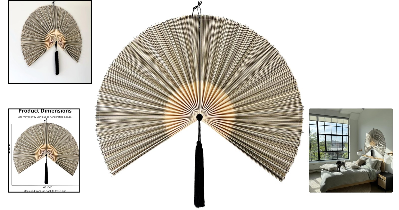 Fan Wall Decor Giant Fan Bamboo Wall Art for Boho Hanging Headboard 48×48