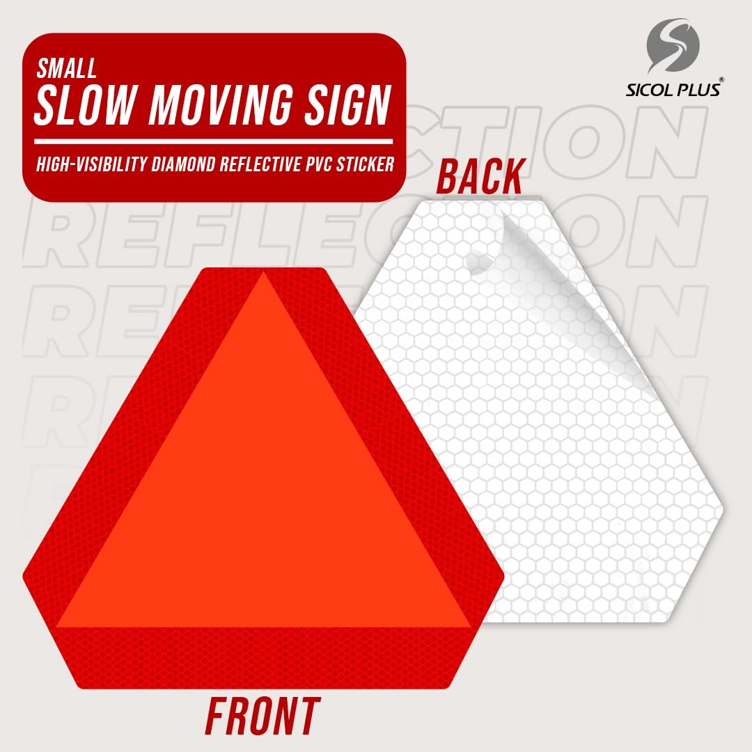 Small Slow Moving sticker Slow Vehicle Sign, 7 x 8 inches, Diamond Grade Refl…