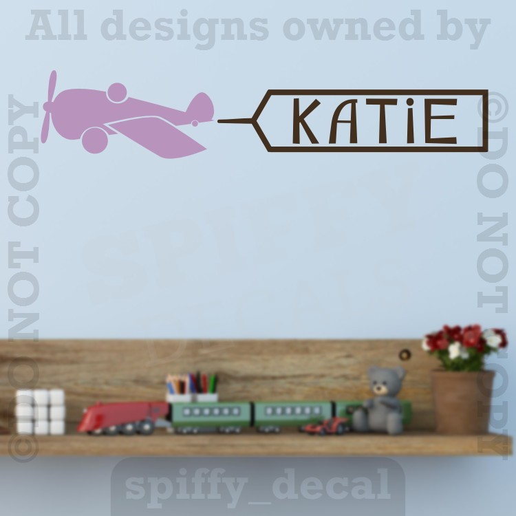 Personalized Monogram AIRPLANE Name Banner Vinyl Wall Decal Decor Custom Nursery
