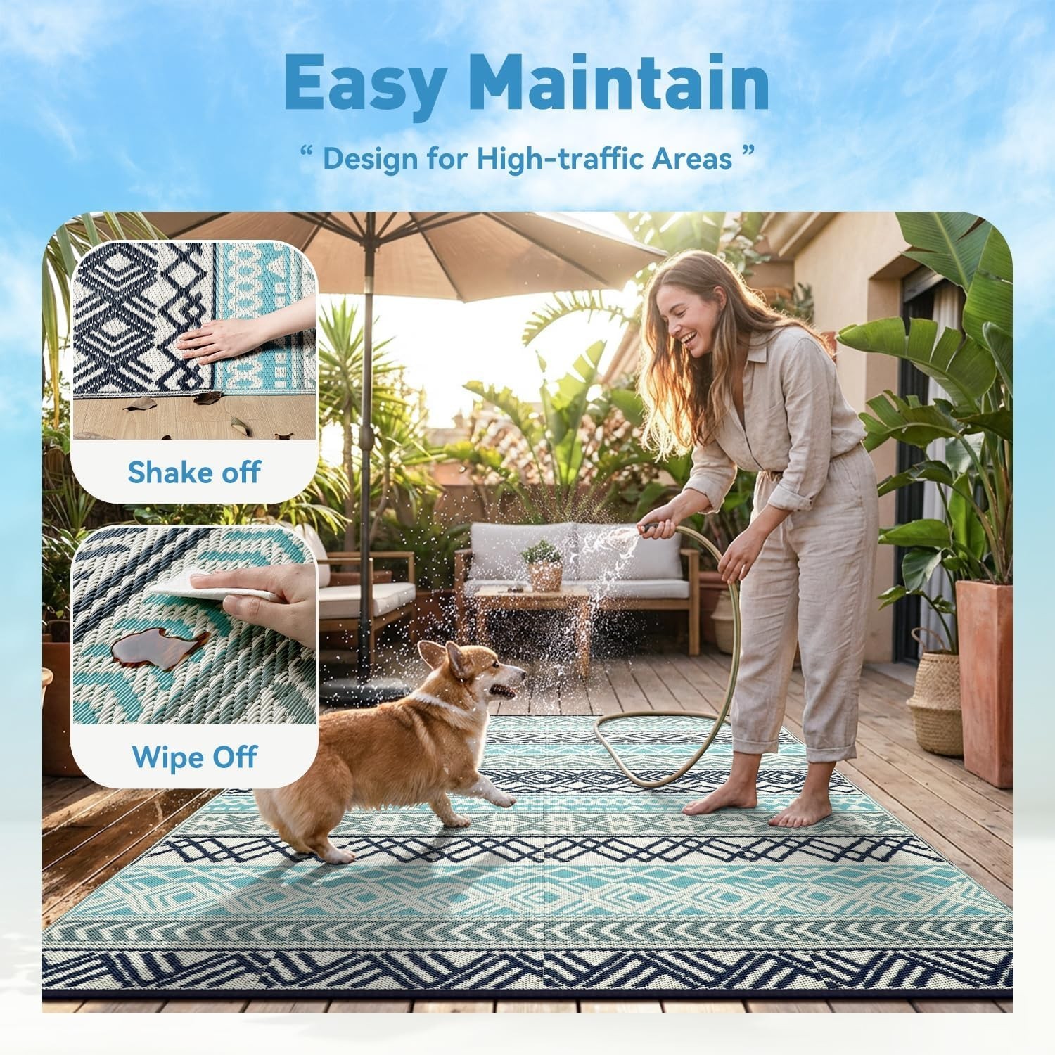 Waterproof Outdoor Rug 5×8 – Reversible Camping Mat, Picnic Beach Carpet, Boho D