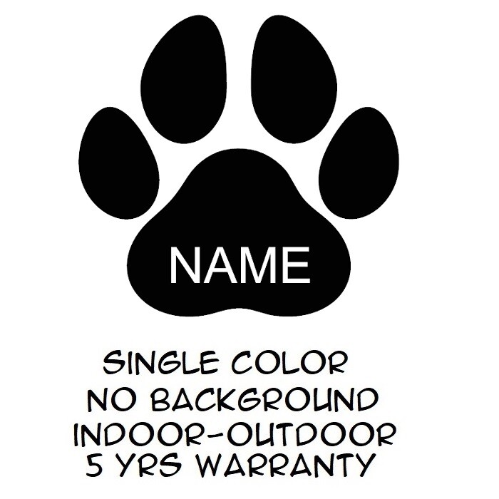Custom Name Paw Sticker Vinyl Decal – Dog Cat Pet Puppy Love Wall Decor Car