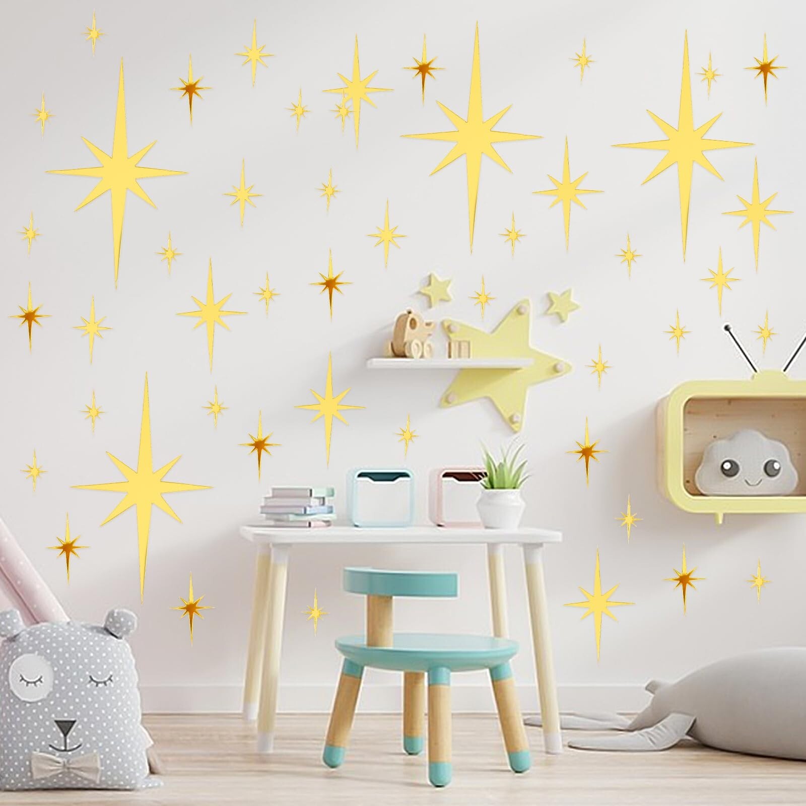 92 Pcs Gold Star Wall Decals Mirror Stickers for Walls, Removable 3D Acrylic …