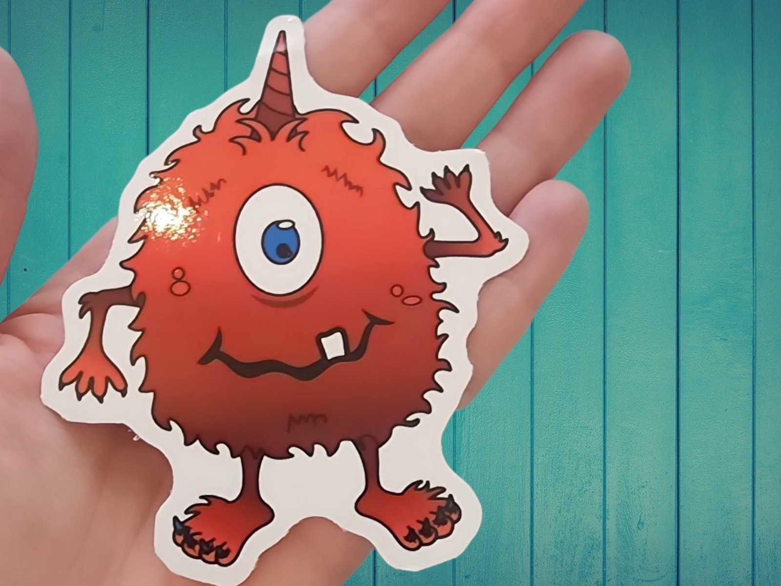 Cute Red 1-Eyed Monster with Horn Sticker