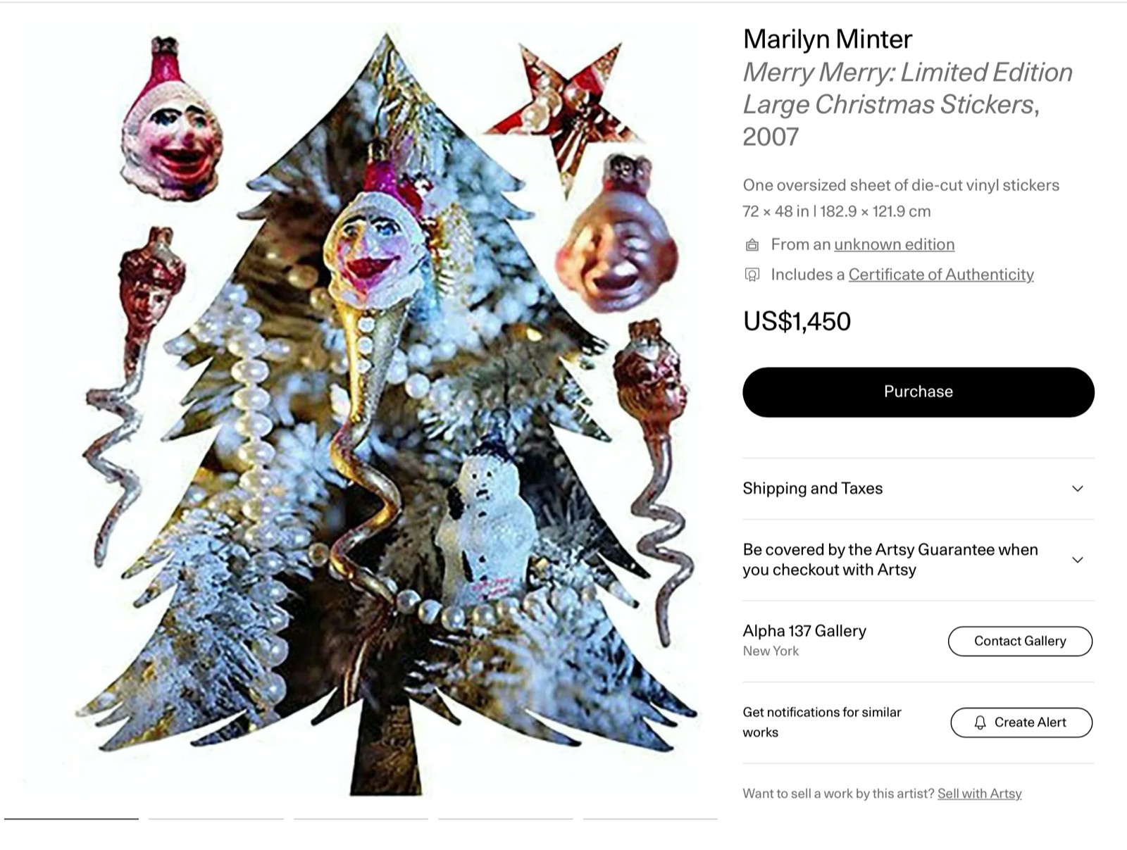 New Marilyn Minter Merry Merry Christmas Tree Huge Wall Sticker 2007 Modern Art