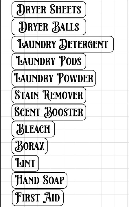 5" x 8" Sticker Sheet 2 Laundry Organization Labels Orajet Vinyl Black Font
