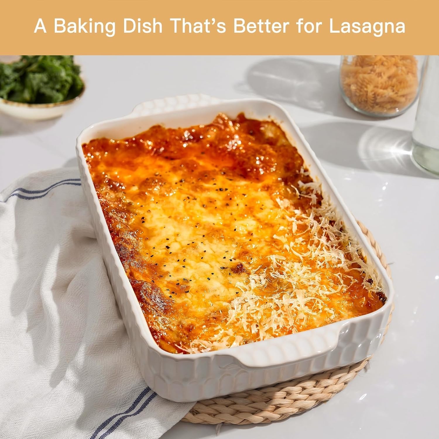 4.7QT Casserole Dishes for Oven, 9×13” Large Lasagna Pan, Ceramic Baking Dish, R