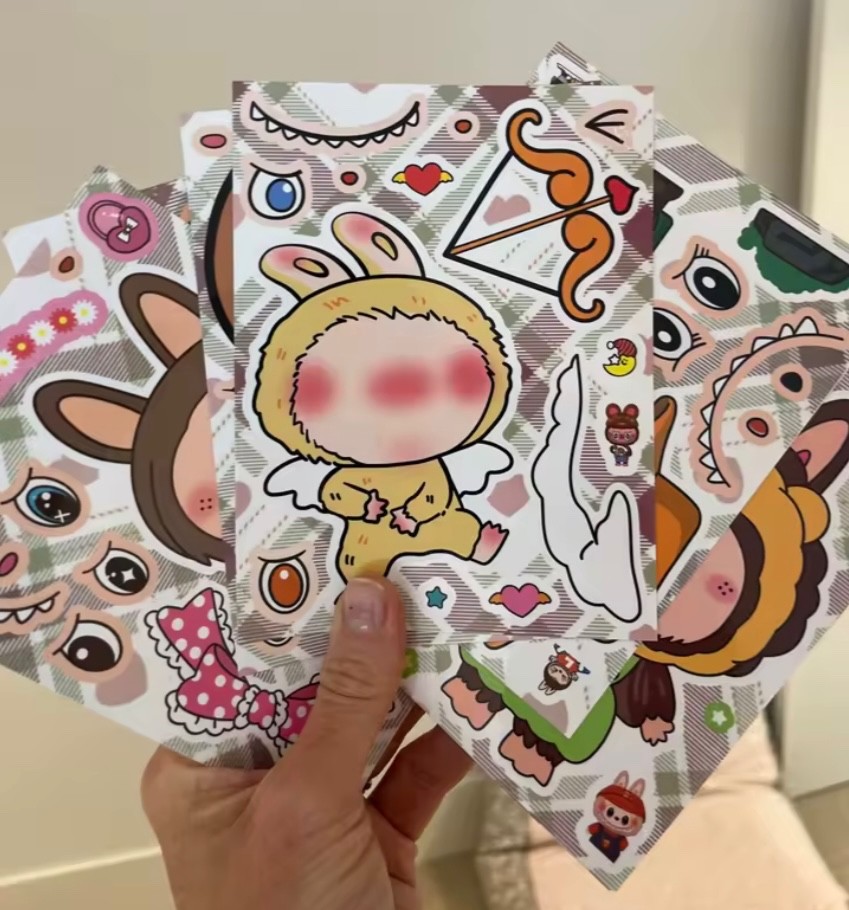Labubu Monsters Inspired Fun Set of 8 Make a Face DIY Stickers Activity Sheets