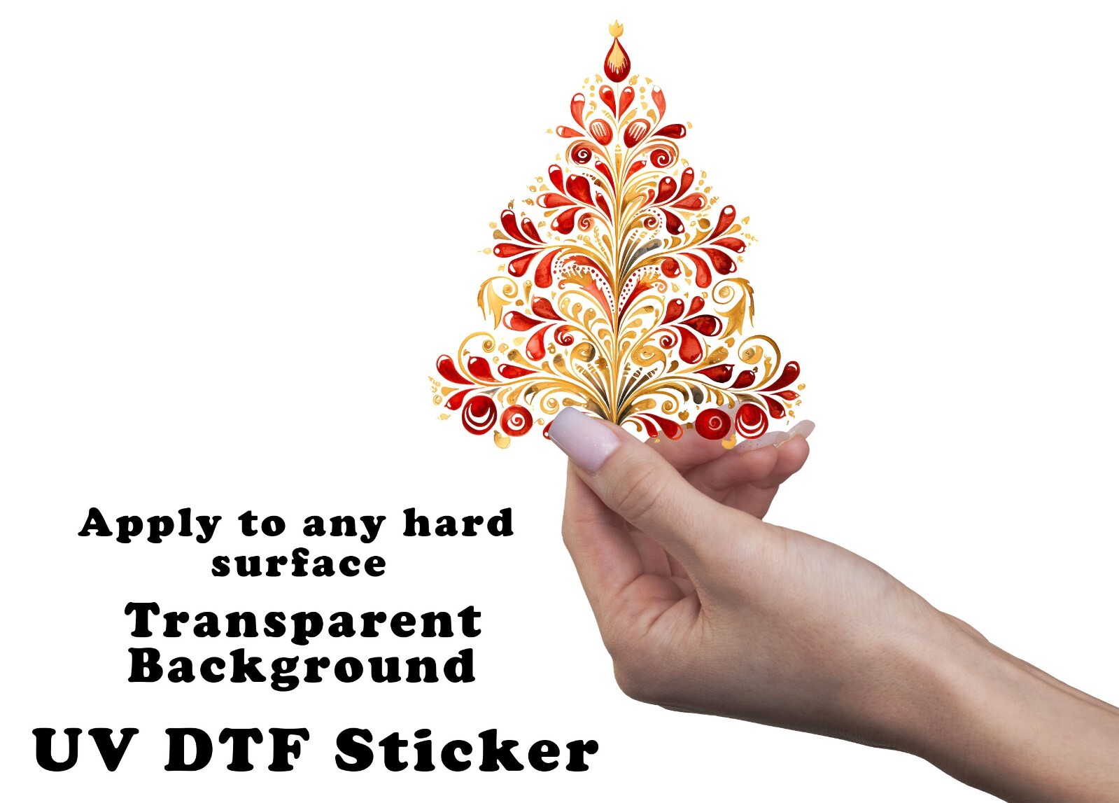 Red and Yellow Nordic Christmas Tree UV DTF Transparent Sticker / Decal