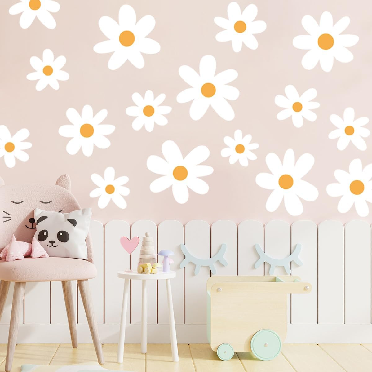 Pink Purple Daisy Flower Wall Art Stickers – Floral Decals for Nursery